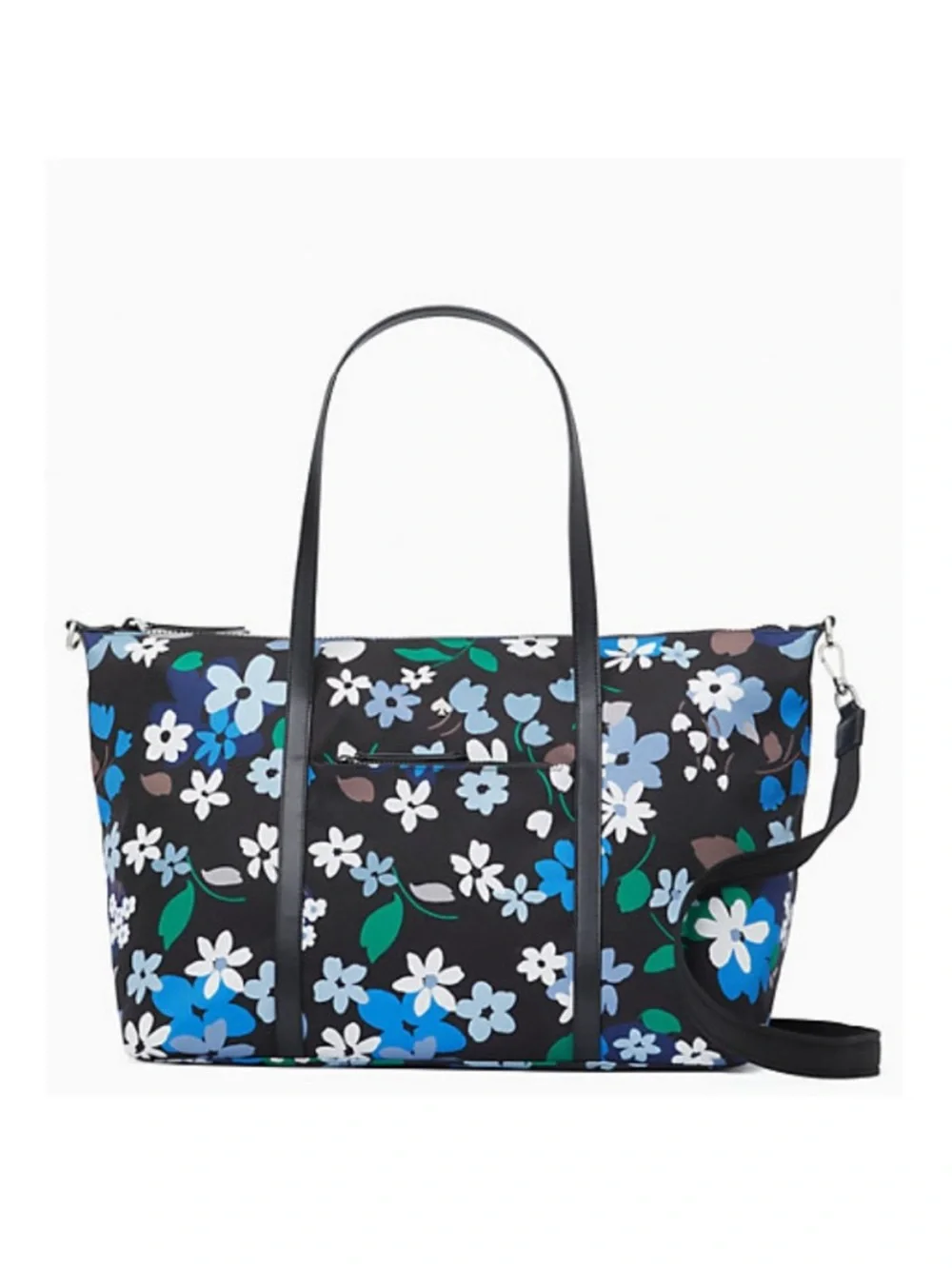 Kate Spade Floral Print Tote Bag with Shoulder Strap - Black/Blue